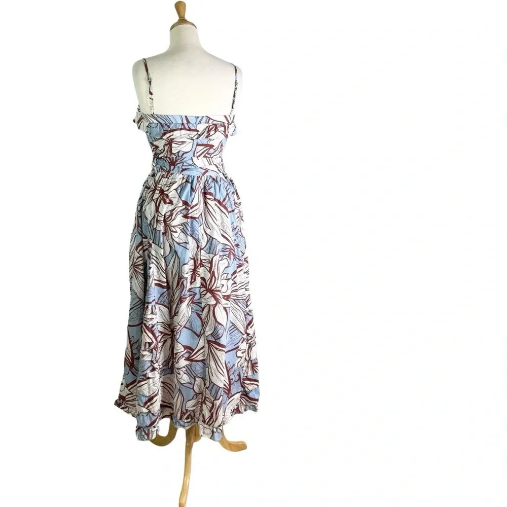 NICHOLAS Julie Cotton Floral Midi Dress Ruffle Detail and Pockets Blue Size 6 - Picture 10 of 14